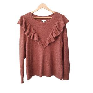 LC Lauren Conrad SIZE XXL Ruffle Shoulder Sweater Gingersnap Sparkle‎